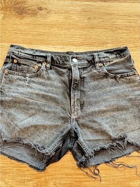 American Eagle Black Denim Cutoff Shorts Distressed Raw Hem Size 6